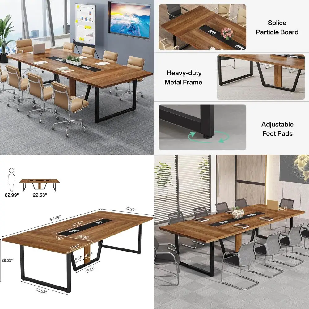 

Большой деревянный конференц-стол на 10 человек, 94,49 длина x 47,24 ширина x 29,53 высота дюймов, идеально подходит для совещаний и подкастов