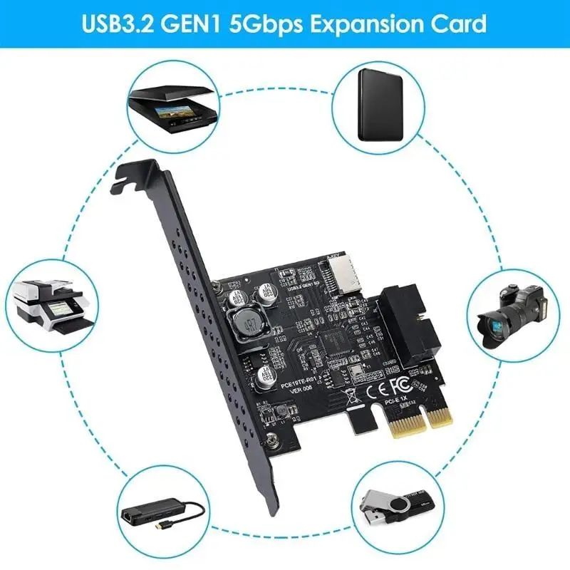 

31BA PCI-E 1X to USB3.2 A-Key Expansion Card, 5Gbps Type-E Internal 20-pin Front Panel Connector Riser Card,PCI-Express