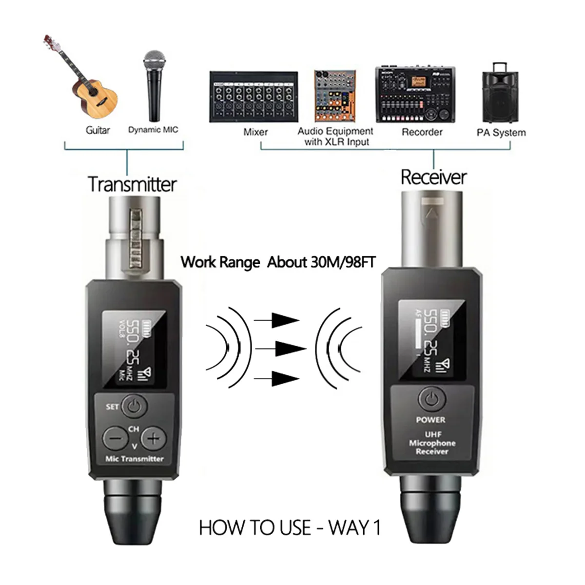 UHF Wireless Microphone Transmitter Receiver XLR Microphone Wireless System Suitable for 48V Capacitive Microphone