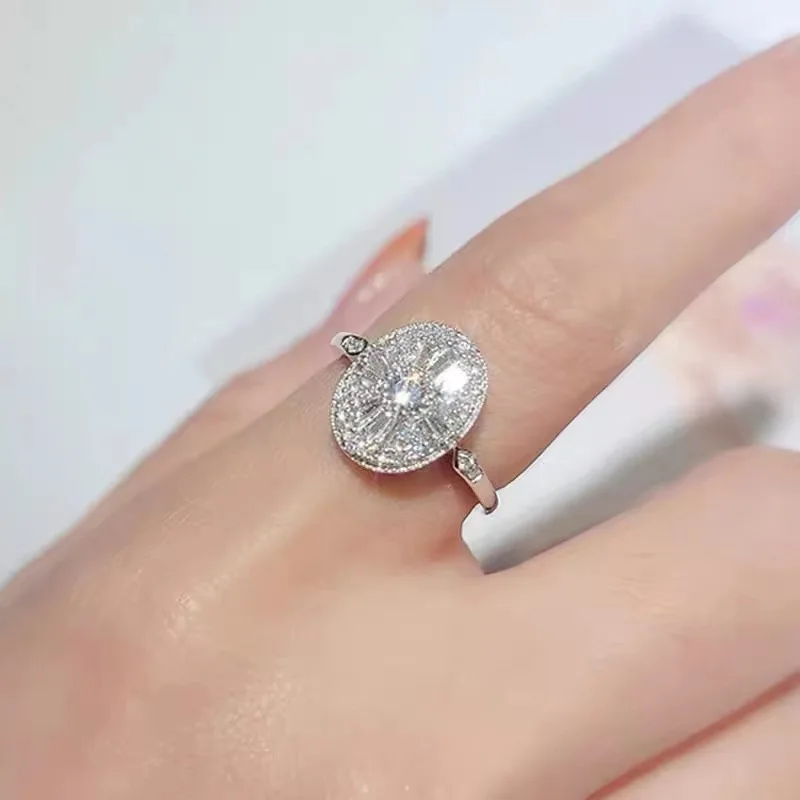 Classical Luxury 925 Sterling Silver Pave Princess-cut Simulated Diamond Wedding Rings for Women Adjustable Jewelry Girl Gift