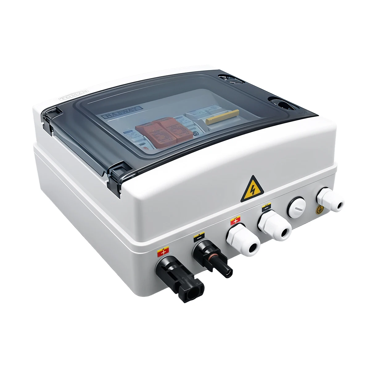 TOMZN Solar Photovoltaic PV Combiner Box Short-circuit Lightning Protection 1 IN 1 OUT DC 600V Fuse MCB SPD Waterproof Box IP65
