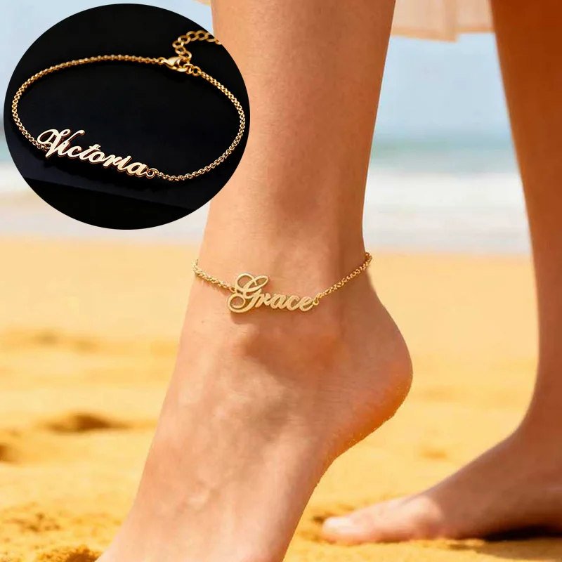 

Stainless Steel Custom Cutting Name Ankle Bracelet Girls Woman Gold Silver Name Personalized Barefoot Anklets Fashion Jewelry
