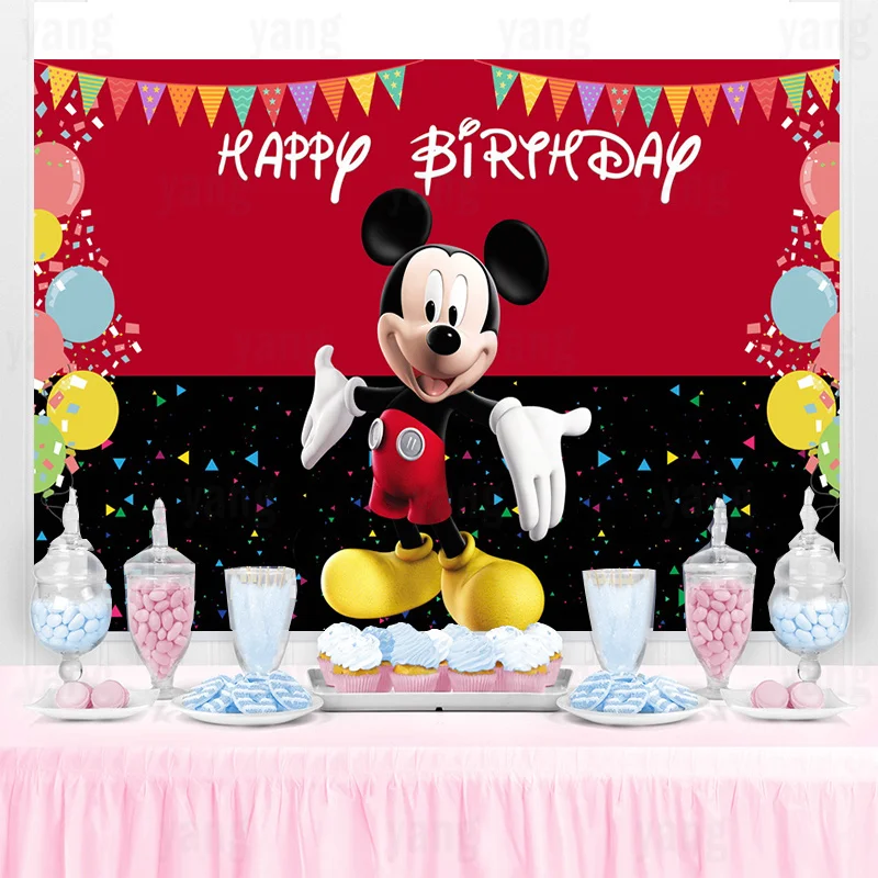 Disney Cute Mickey Minnie Mouse Backdrop Blue Photography Birthday Background Bunting Party Supplies Newborn Baby Banner