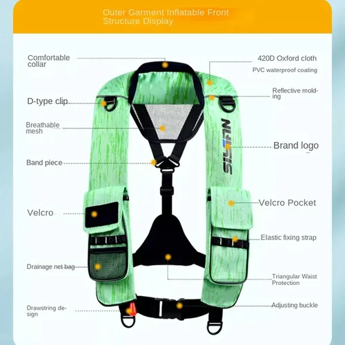 Imagen 2 del producto Nuevo chaleco salvavidas inflable para pesca Luya para adultos, chaleco de flotabilidad de rescate de emergencia inflable Manual rápido para natación al aire libre