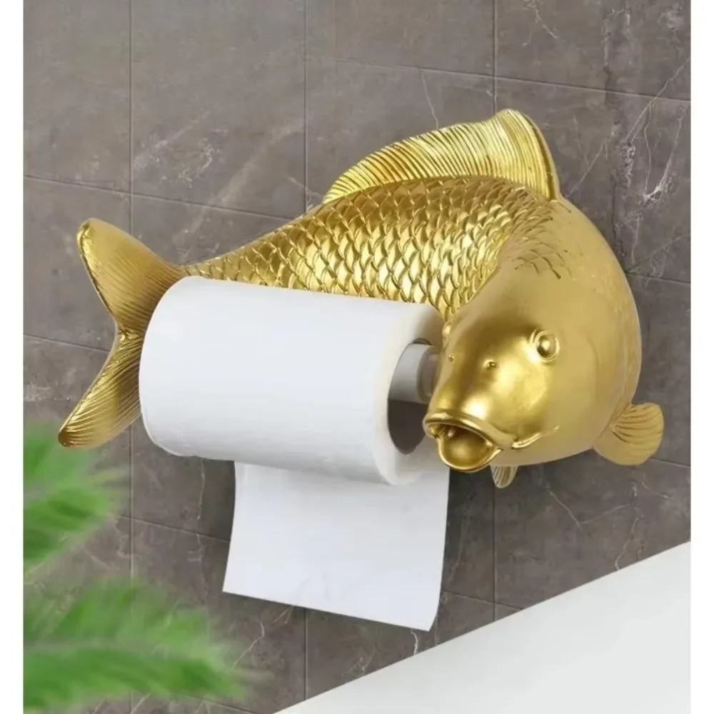 Toilet Paper Roll Holder Creative Personality Toilet Paper Towel Holder Bathroom No Punching Cute Household Carp Paper Holder