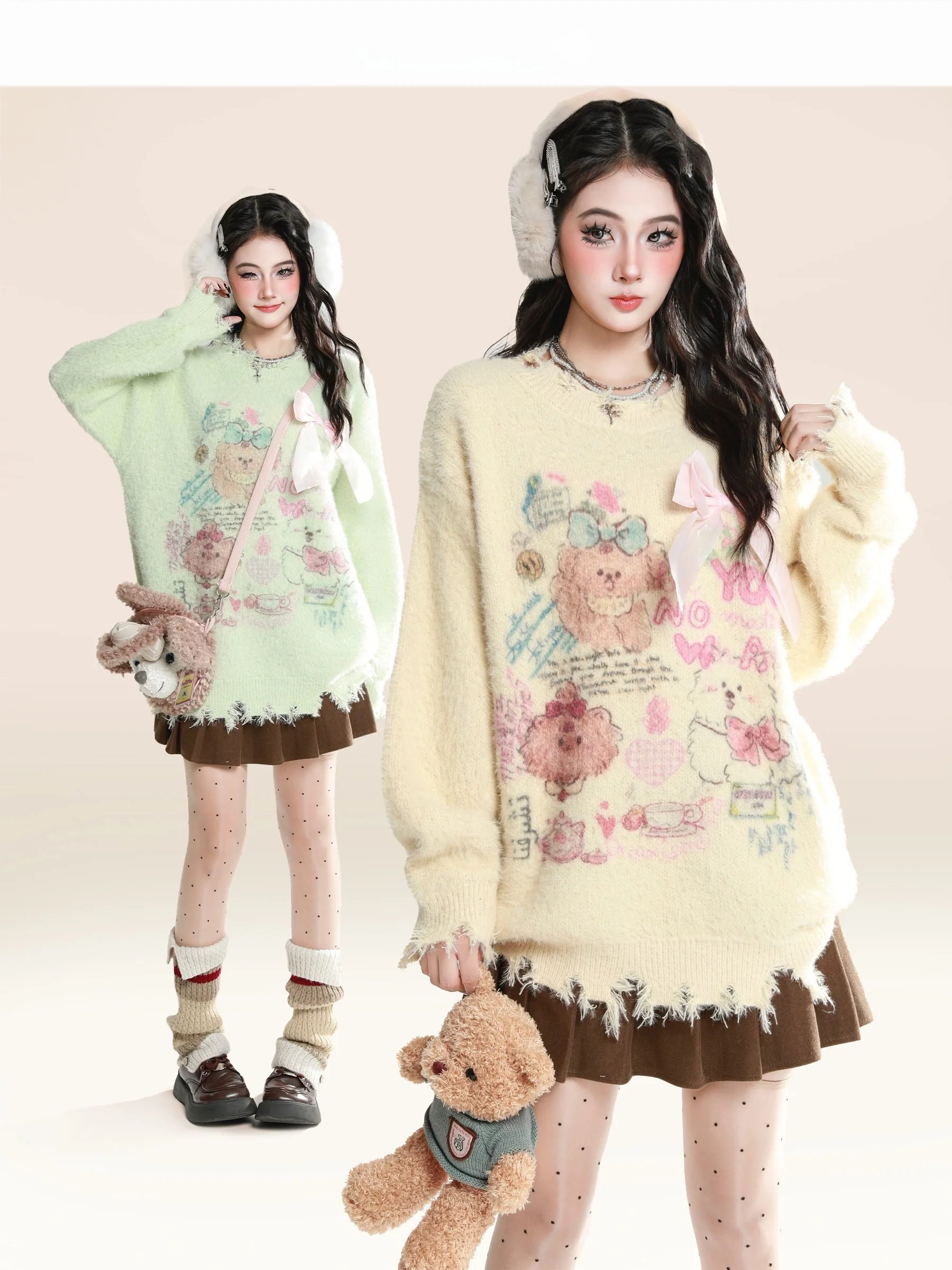 

Милый корейский трикотаж из мягкой норки с принтом собаки, женский свободный топ, осенний свитер Lazy Sle Long Sve round Ne Pullover