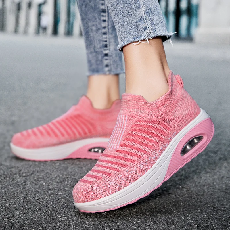 

Plus Size 35-43 Women Walking Shoes Air Cushion Sock Sneakers Slip On Running Shoe Autumn Spring Lightweight Female Sneaker 3005