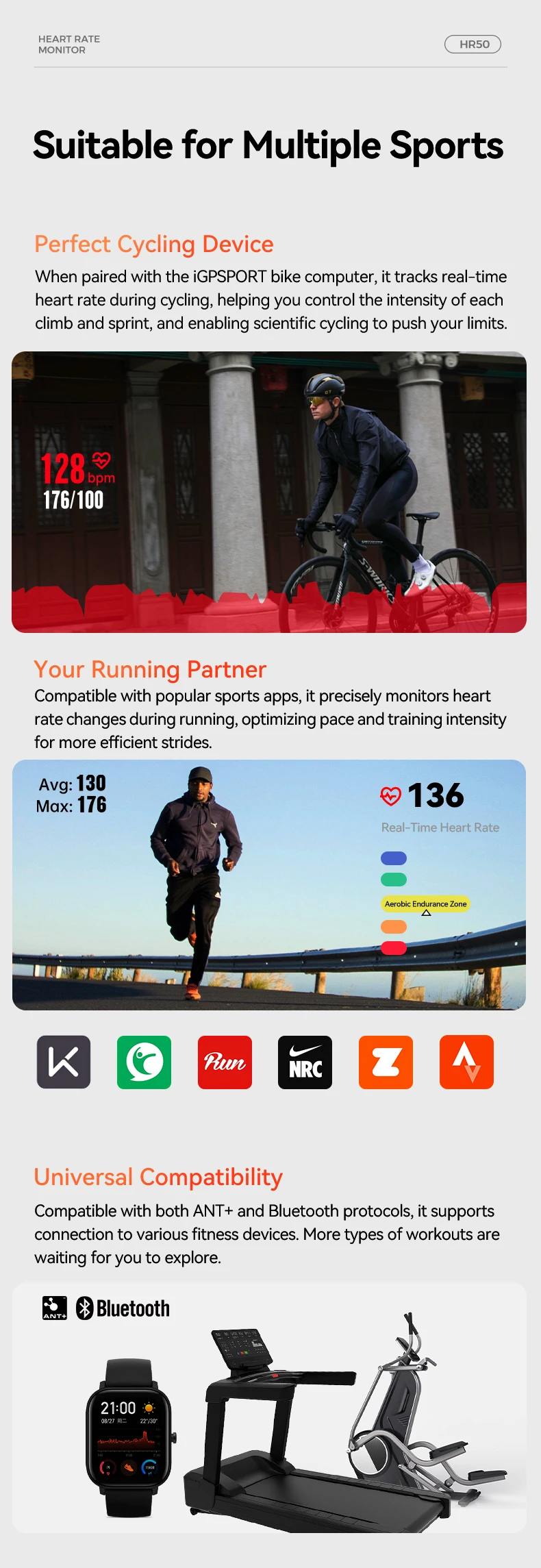 iGPSPORT HR50 Herzfrequenzsensor Fahrradcomputer Fitness Lauf Sport Herzfrequenzmesser Sensor IPX7 Wasserdicht Fahrrad – Detail 9