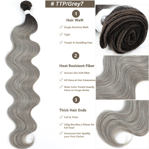 Imagen 2 del producto Extensiones de Cabello sintético ondulado brasileño, mechones de cabello ondulado brasileño de 1/3/4 piezas 1B/Natural/marrón/Rubio Piano