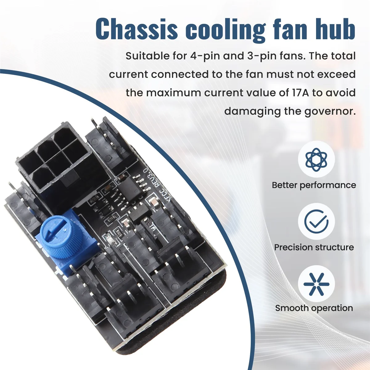 Adaptor kipas 3-Pin 4-Pin PWM PC, Hub kipas pendingin 8-Way Splitter 12V pengontrol kecepatan dengan Port daya 6-Pin