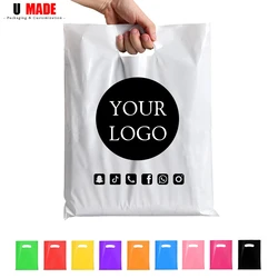 100pcs Custom Plastic Shopping Bags with Logo Personalized Gift Bags for Small Business Boutique Retail Trade Shows Events Party