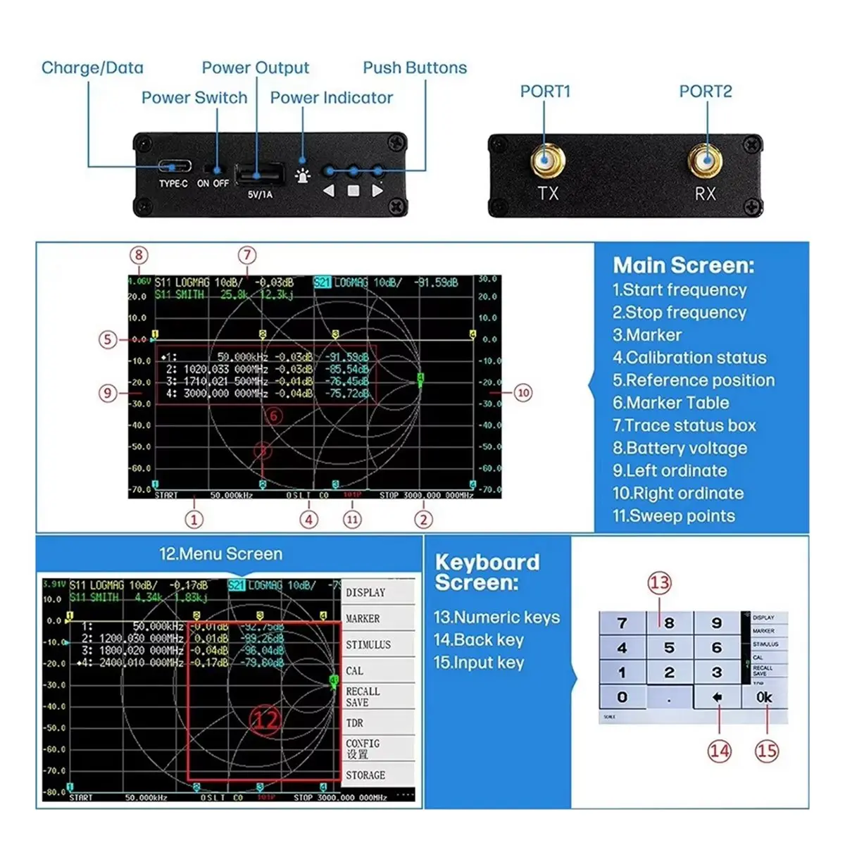 DT68 STOCK--F V2 Vector Network Analyzer 50KHz-3GHz Antenna Analyzer HF VHF UHF VNA 4.3