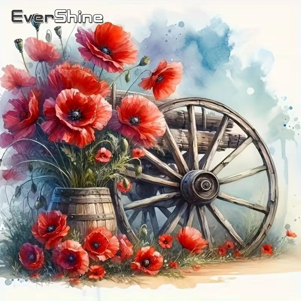 Evershine Diamant-Mosaik, Mohnblumen-Gemälde, Bastelset, DIY-Stickerei, geeignet für Anfänger, Zuhause, Schlafzimmer, Wandkunst