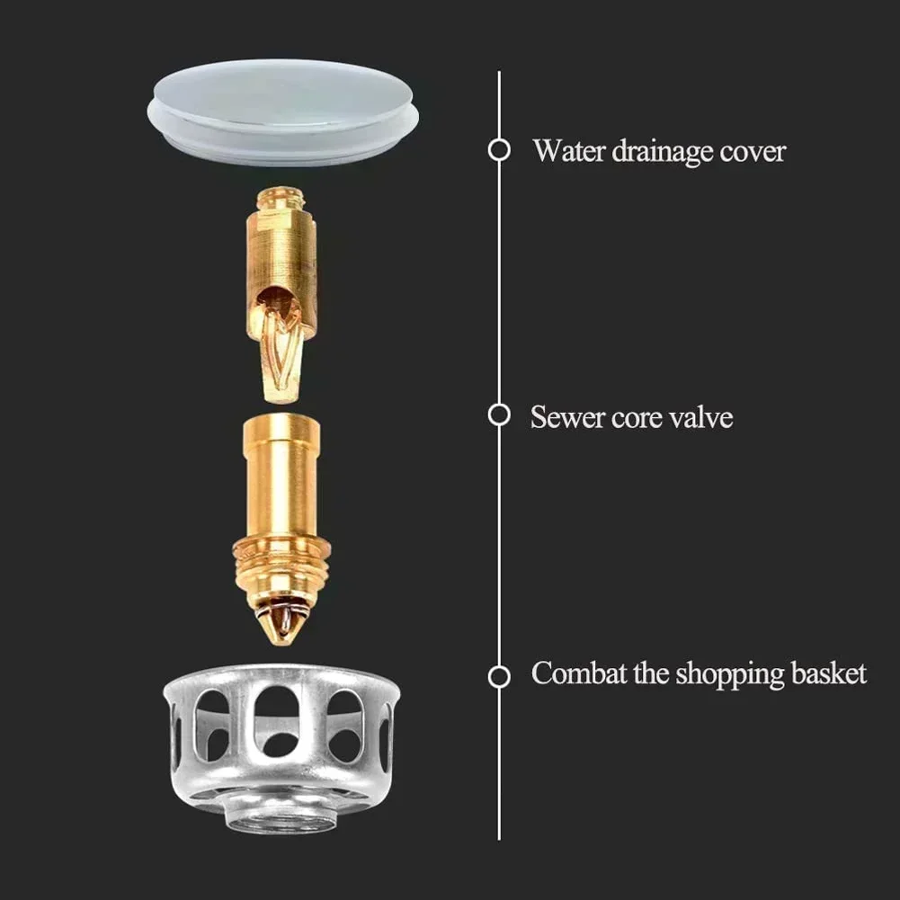 38mm Replacement Sink Basin Waste Plug Cap Easy Pop-Up Click Clack Chrome Finish Brass Bathroom Basin Sink Bathtub Plugs Kitchen