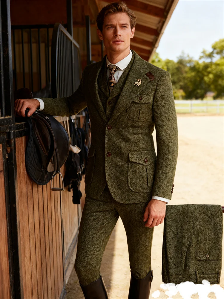 الكلاسيكية متعرجة أنيقة رجل البدلة مجموعات الصوف مزيج عالية الجودة الفاخرة الرجال الدعاوى فستان الزفاف 3 قطعة مجموعة سترة سترة السراويل