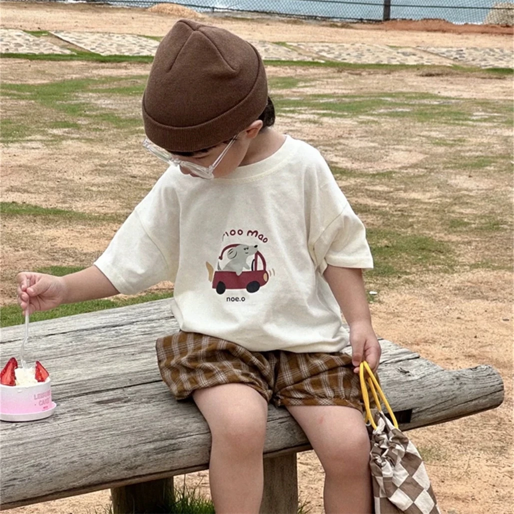 2026 Summer Trendy Boys Clothes Crewneck Bottoming Shirt Pure Cotton TShirt Boys Short-sleeved Tops Simple Versatile T Shirt