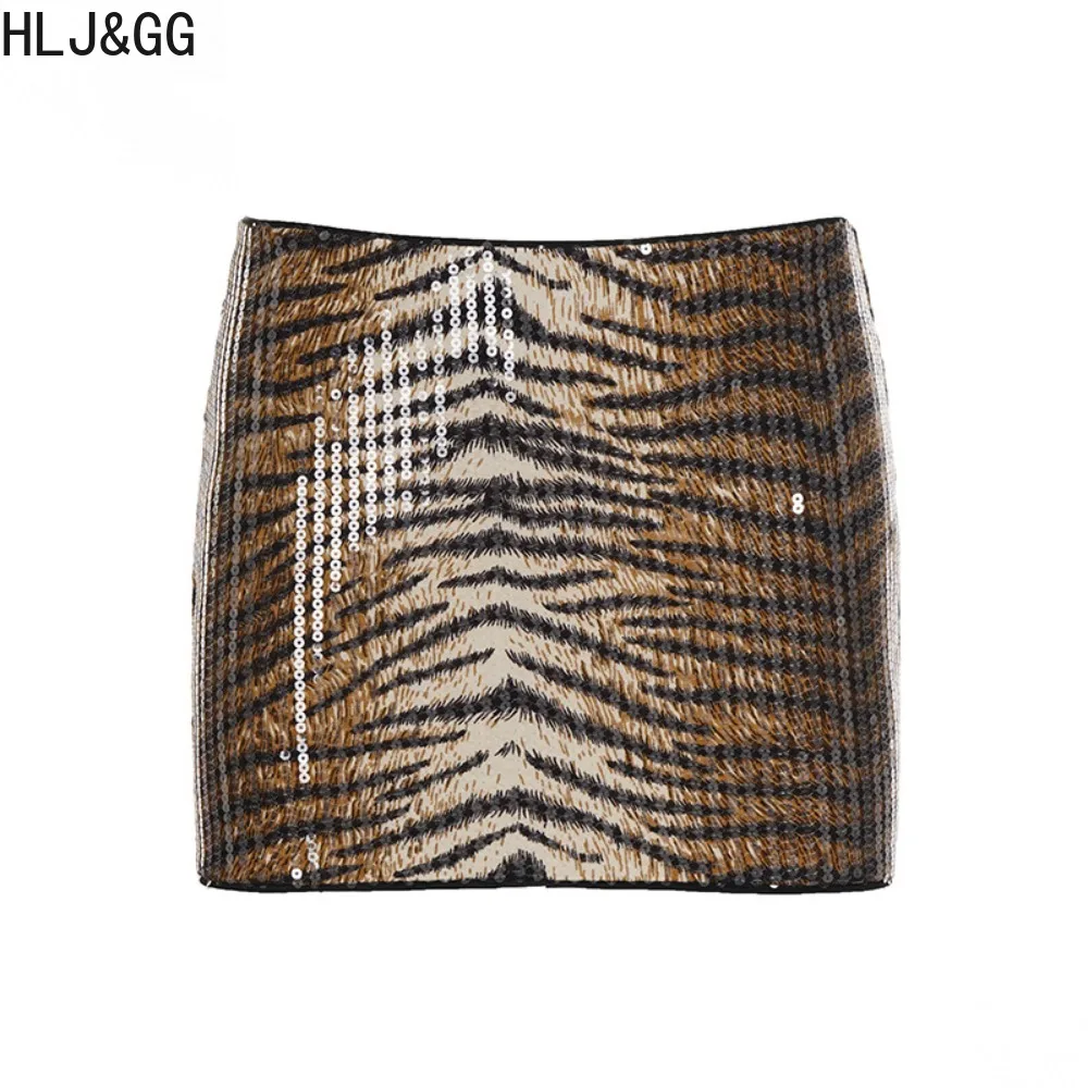 HLJ&GG Fashion Trend Sequin Tiger Print Mini Skirts Two Piece Sets Women Halter Bandage Backless Crop Top And Skirts Outfit 2026 view 5