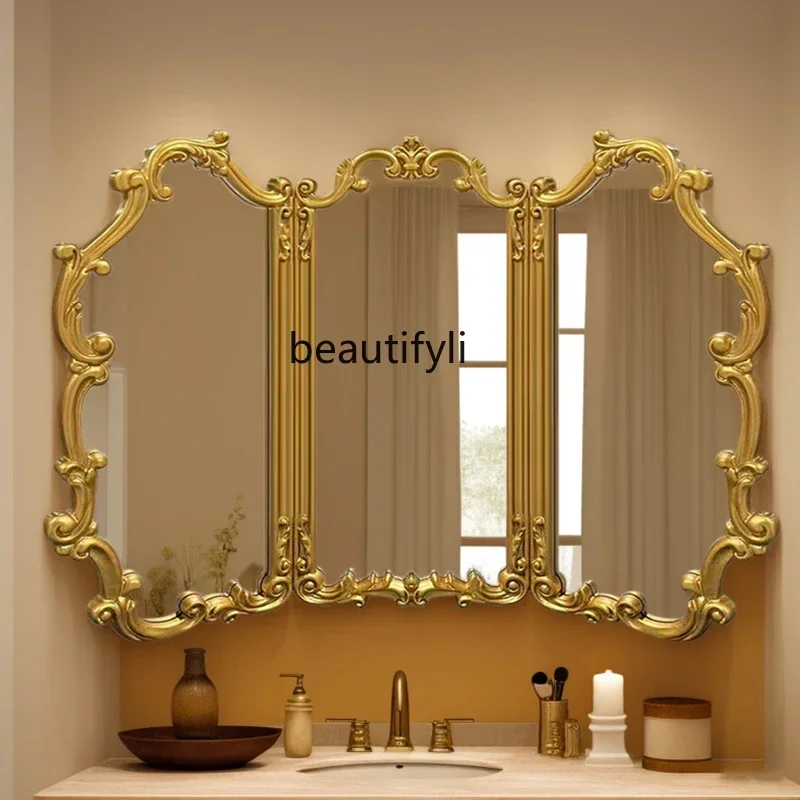 

12European retro bathroom mirror, bathroom mirror, wall-mounted carved makeup decorative mirror
