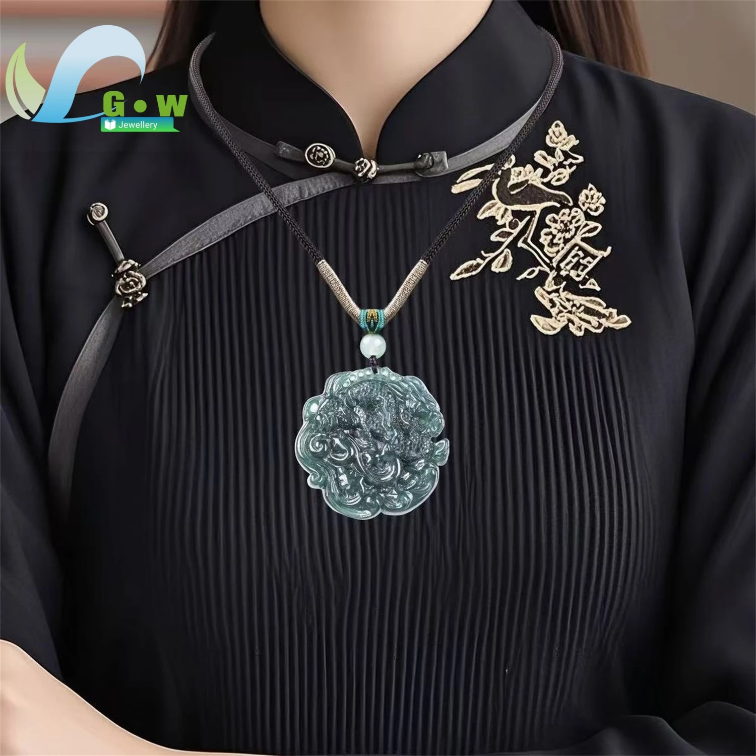 Natural Grade A Jadeite High Ice Old Material Dragon Plaque Pendant Hollow Carved Hanging Jade Amulet Necklace Unisex Fine