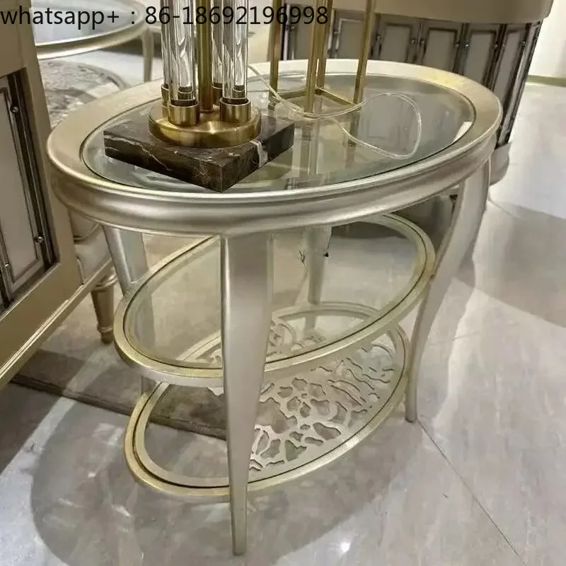 American solid wood oval coffee table designer living room stainless steel tempered glass tea table9344