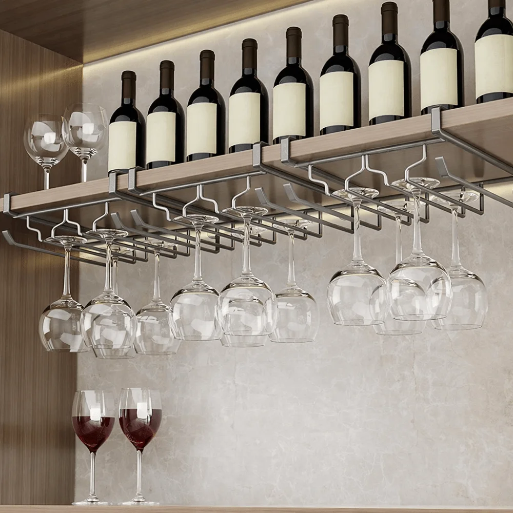 Carbon Steel Upside Down Wine Glass Holder Hanging Rust-resistant Inverted Goblets Rack Ventilation Waterproof Upside Down Shelf