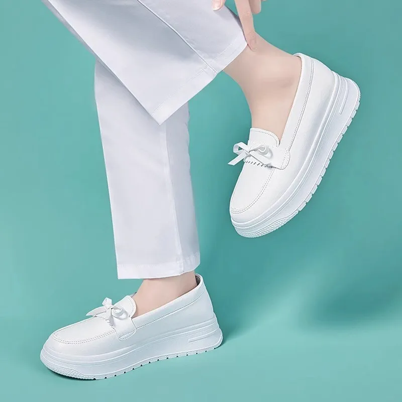 STRONGSHEN Women Nurse Shoes Comfortable Soft Sole Breathable Non-slip Wedge Heel Casual White Shoes Work Shoes Zapatos Mujer