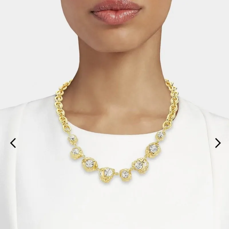 Os Gold-Plated Bold Large Cut Glass Crystal Statement Necklace Women Fashion Runway Street Style Collar Choker  Party Jewelry