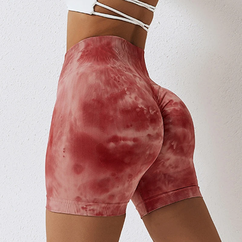 Summer Tie Dye Yoga Shorts Marbling Gym Shorts Women Buttock Lift Sports Shorts Women Fitness Tights High Waist Booty Shorts