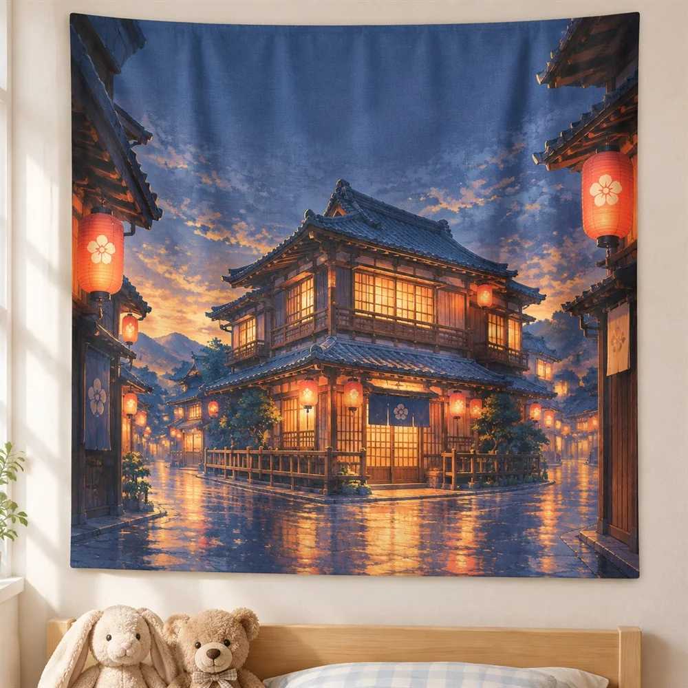 VIKAMA Japanese Street Night Tapestry Wall Hanging, City Scene Japanese Aesthetic Room Decor Tapestries for Living Room Bedroom