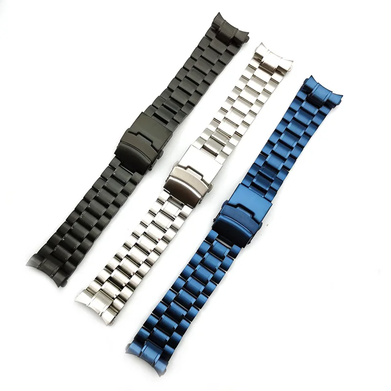 Solid Stainless Steel Strap 18mm 20mm 22mm 24mm Folding Buckle Curved End Men Women 5 Pointer Metal Watch Band Accessories