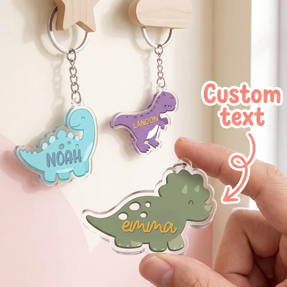 Custom Dinosaur Name Keychain, Personalised Gift for Kids