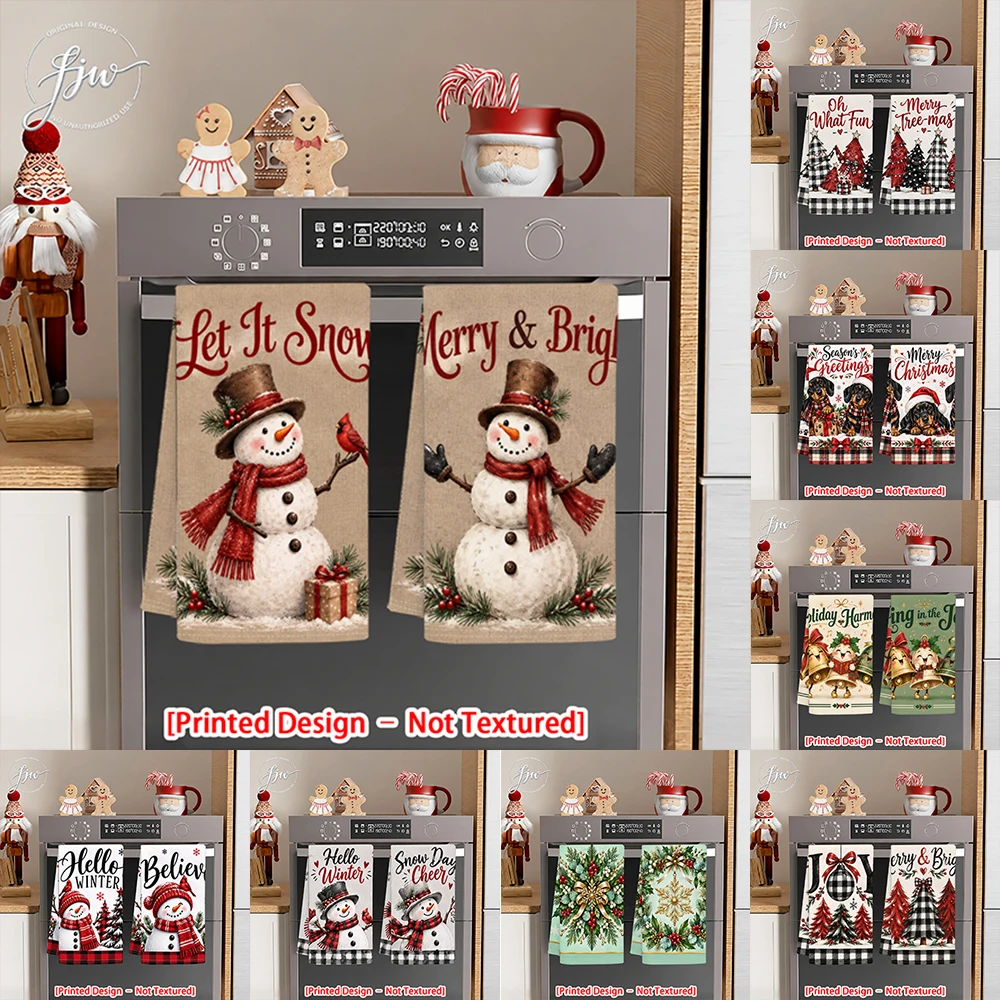 2pc Christmas Kitchen Towels Set, Dish Towels for Winter Kitchen Decor, Xmas Printed Tea Towels for Cooking & Baking