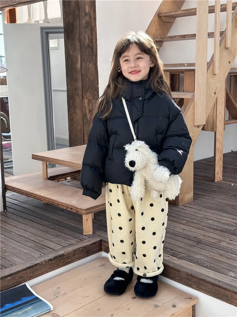 Korean Children\'s Down Jacket 2024 New Autumn/Winter Girls Boys Hooded Thick Short Warm Coat Casual Baby White Duck Down Outwear