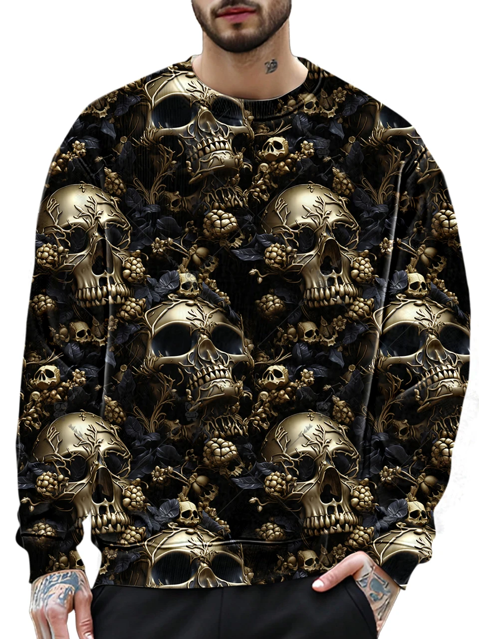 

Crew Neck Comfortable Breathable Men's Clothes High Quality Material Pullover 2025 Trending Products Male Trend Skull Top