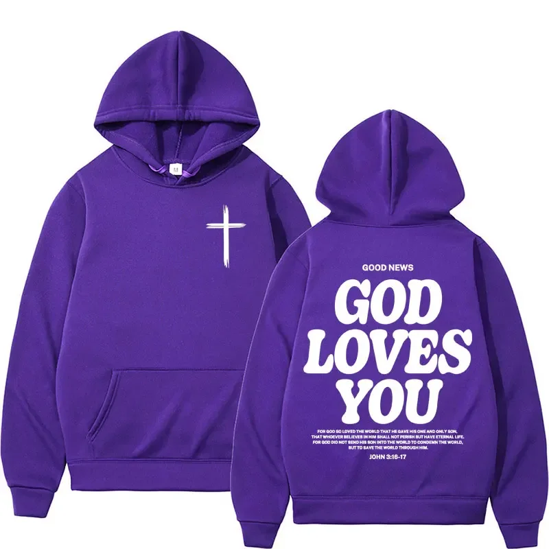 Harajuku Aesthetic Christian Jesus Church Hoodie Bible Verse God Loves You Hooded Men\'s Women Vintage Sweatshirts Streetwear Y2K