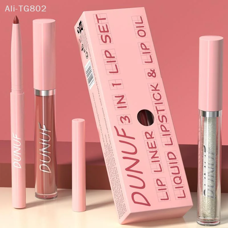مجموعة مكياج الشفاه المطفية 3 في 1 - ملمع شفاه وقلم تحديد شفاه لامع مقاوم للماء يدوم طويلاً بظلال عالمية، هدية مثالية لمستحضرات التجميل