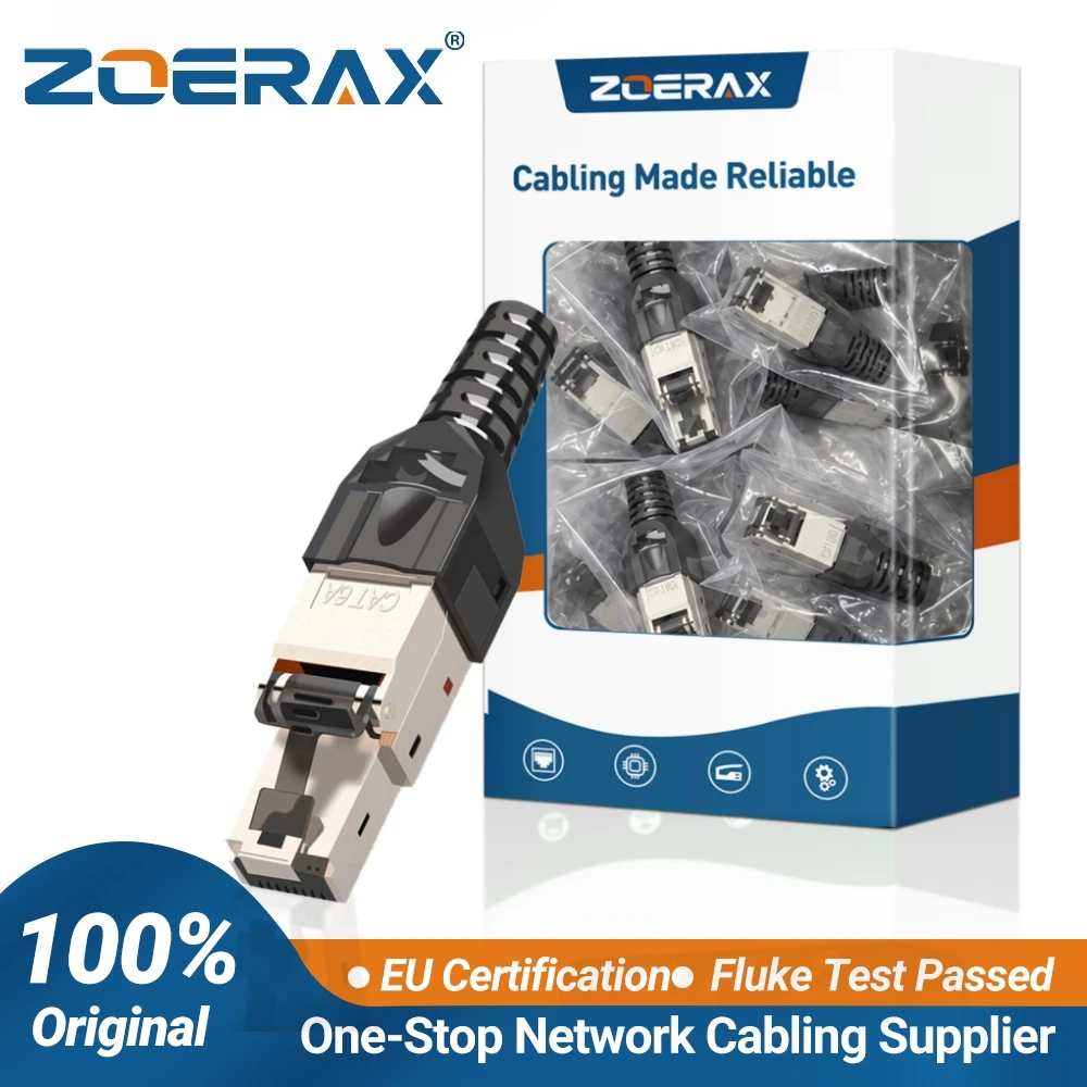 ZoeRax 10-pak złączy RJ45 Cat8 Cat7 Cat6a, bez narzędziowe, ekranowane wtyczki końcowe Ethernet ze stopu cynku do kabli SFTP 23AWG