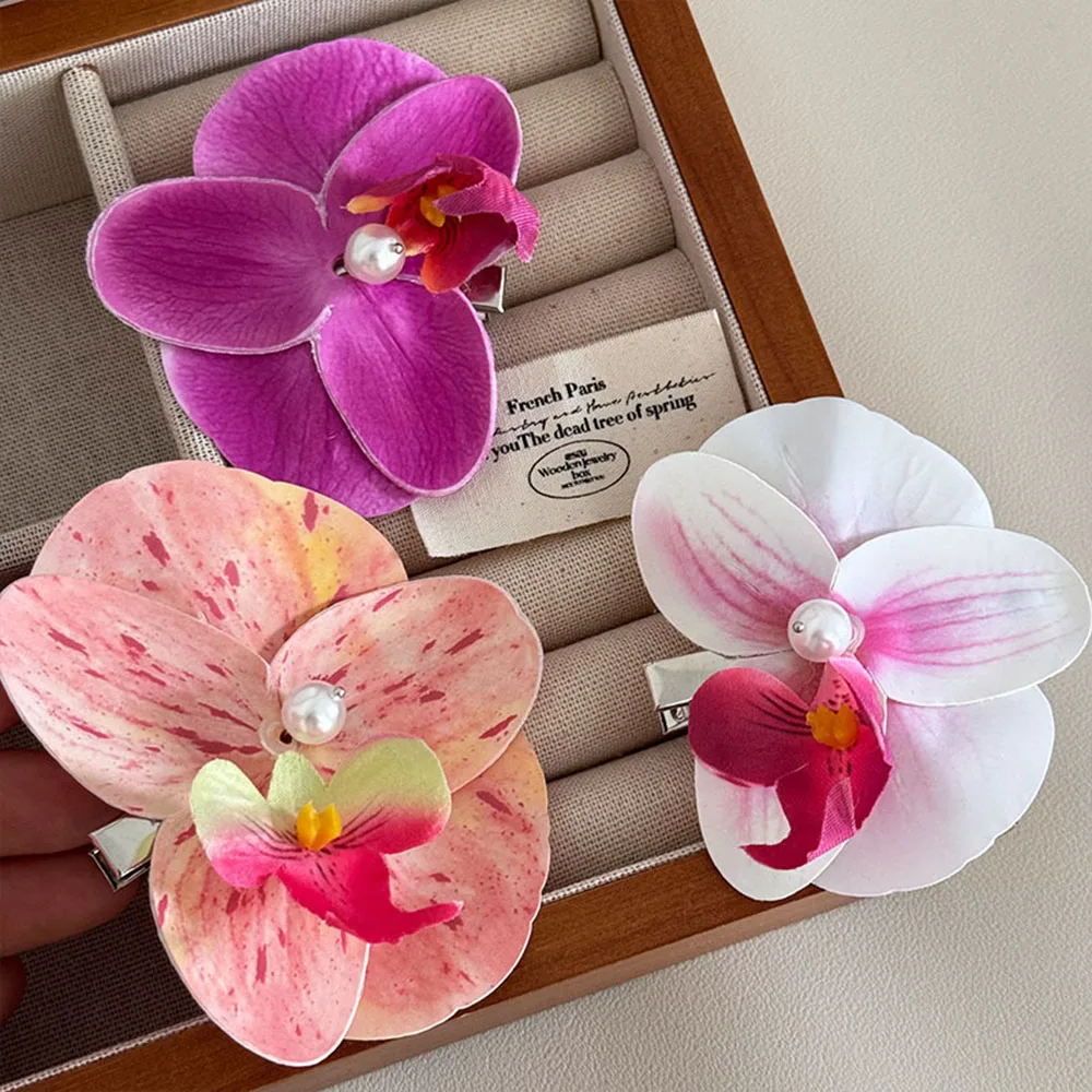 Hawaii Phalaenopsis Simulation Flower Hairpin Side Clip Female Atmosphere Photography Film Bang Clip Seaside Vacation Hairware