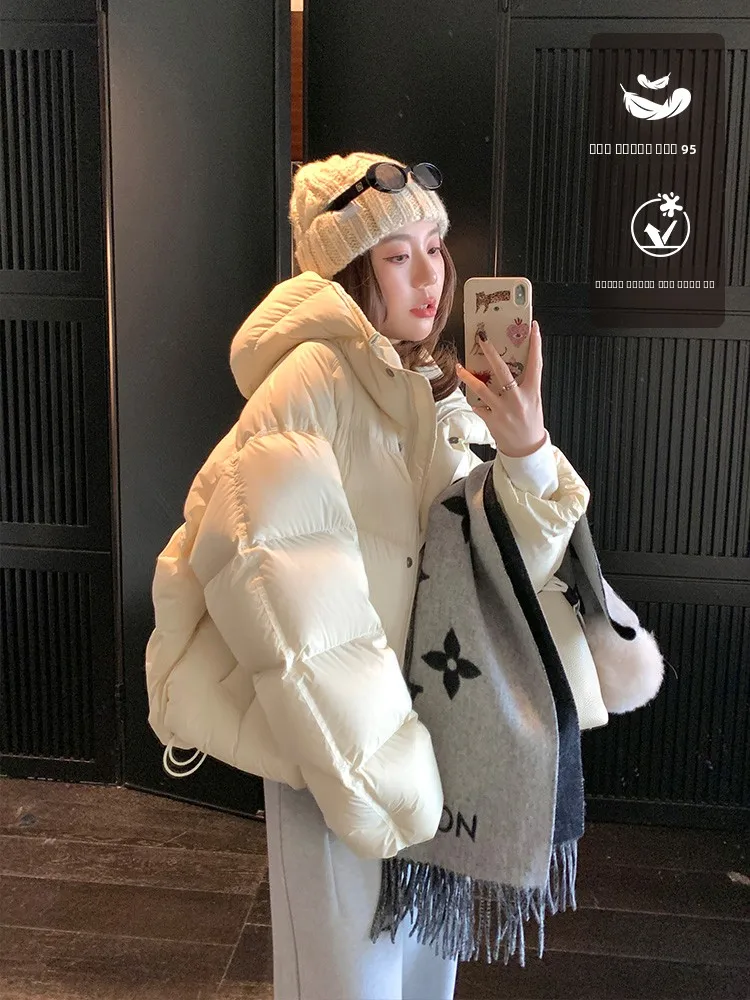 

Куртка-пуховик Cheeseandkisses из ткани Tee-Proof, 95% белый пух, с капюшоном, корейский стиль, длинный рукав, высокая талия, теплая