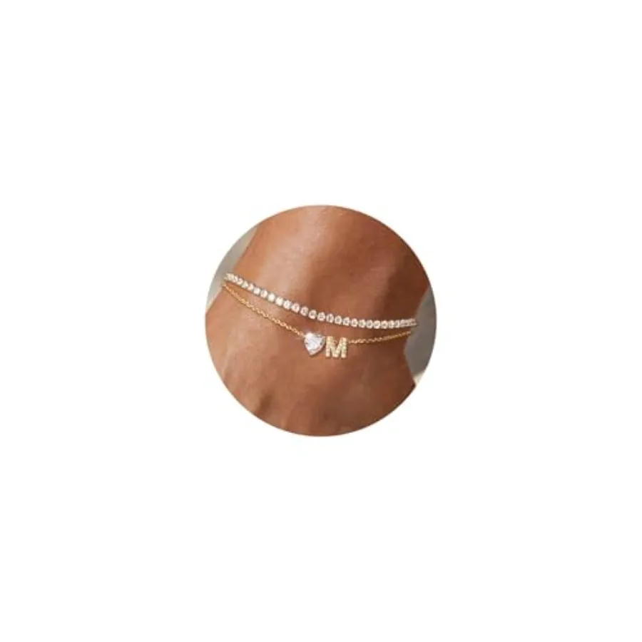 

Gold Initial Ankle Bracelets for Women Waterproof 14K Gold Filled Layered Anklets for Women Non Tarnish Women's Anklets Adjusta