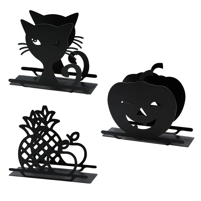 CIFbuy Metal Napkin Holder Black Powder Coated Iron Cat Pineapple Pumpkin Tissue Stand Foldable Easy Storage Elegant Home Table