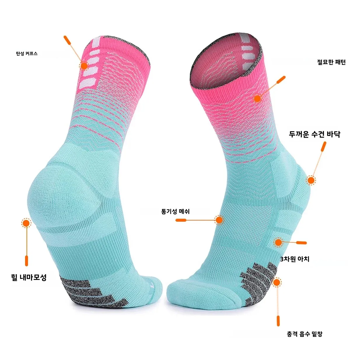 WRELS 양말 운동용 쿠션 습기 흡수 스포츠 양말 두꺼운 타월 바닥 땀 흡수 하이킹 농구... - 1