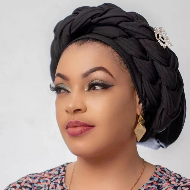 Handmade New African Cap Nigerian Wedding Gele African for Women Turban Cap Head Wrap Femme Knot Pre-Tied Bonnet Braid Turban