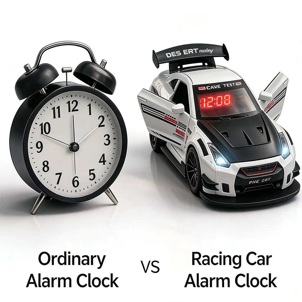 Car alarm clock alloy model accessories automatic spray sound wave light boy car model birthday gift culture surrounding