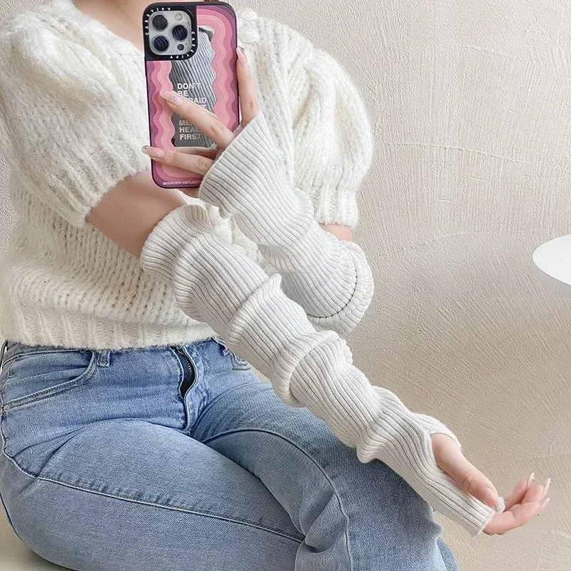 

Y2K Long Fingerless Gloves Women‘s Mitten Winter Arm Warmer Knitted Arm Sleeve Fine Casual Girls Goth Clothes Punk Gothic Glove