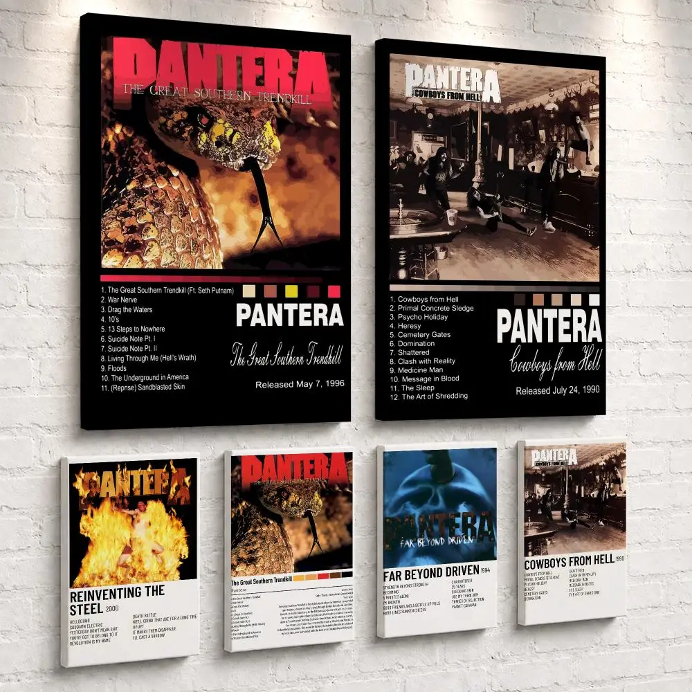 Rock Band Music Album P-Pantera Framed Wall Painting Ready to Hang Canvas Poster for Bedroom Living Room Hallway Home Decor Gift