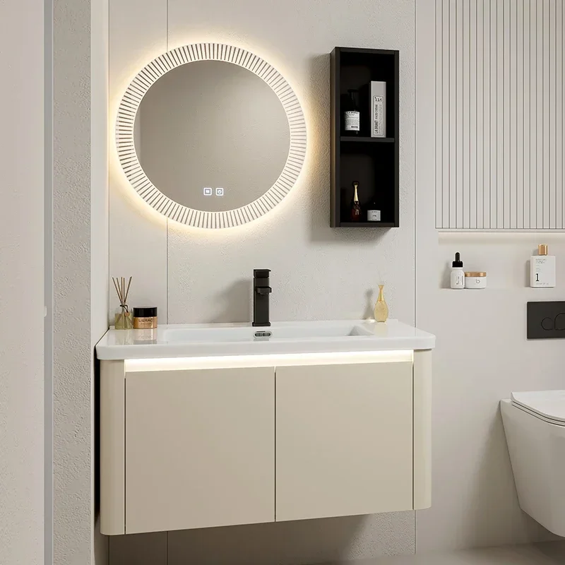 Washbasin Bathroom Cabinet Mirror Column Storage Pvc Small Closet Base White Furniture Sink Narrow Floor Towel Locker Vanity Wc