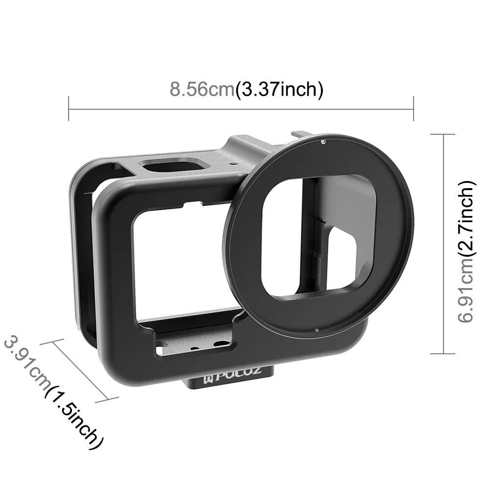 PULUZ Aluminum Alloy Protective Cage Housing Shell Cover with Frame & 52mm UV Lens For GoPro HERO12 11 10 9 Black Action Cameras