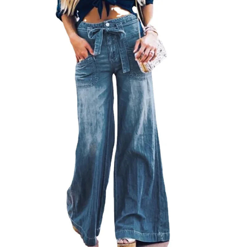 

2026 Bleached Denim Draped Long Pants High Waist Slimming Wide-Leg Pants Loose Jeans