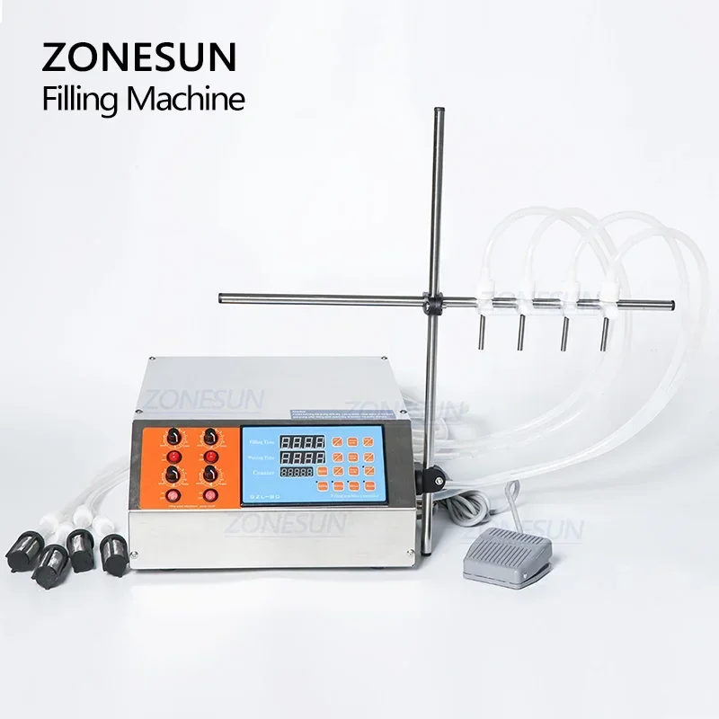 ZONESUN ZS-YTDP4 4 Heads Semi-Automatic Water Juice Oil Bottle Jar Filler Electric Digital Control Pump Liquid Filling Machine